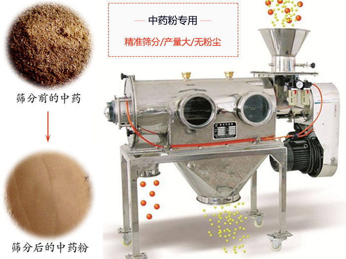 WQS50-130臥式氣流篩：中藥粉專用篩：精度篩分/產(chǎn)量大/無(wú)粉塵符合標(biāo)準(zhǔn)。