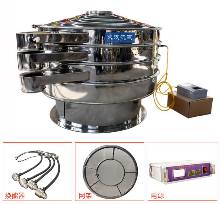  全不銹鋼超聲波振動(dòng)篩內(nèi)部組成：換能器，網(wǎng)架，電源。